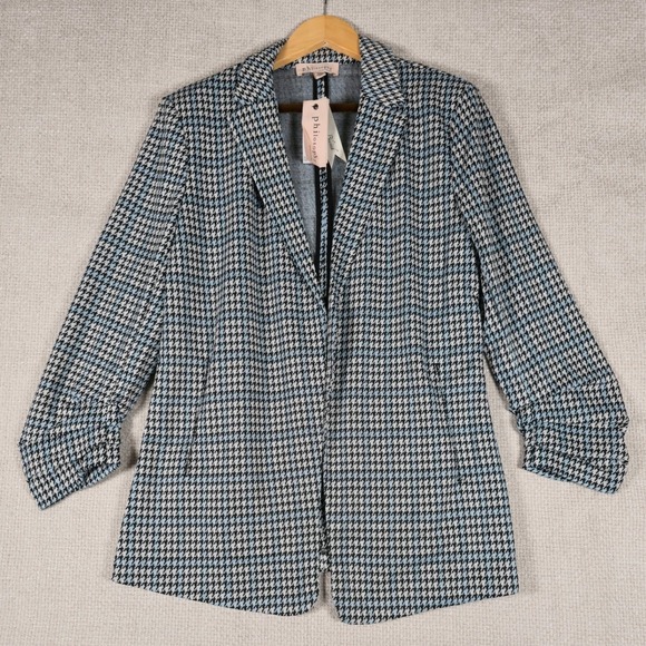 Philosophy Republic Clothing Jackets & Blazers - Philosophy Republic Clothing Womens Houndstooth Blazer Jacket L Black White Blue